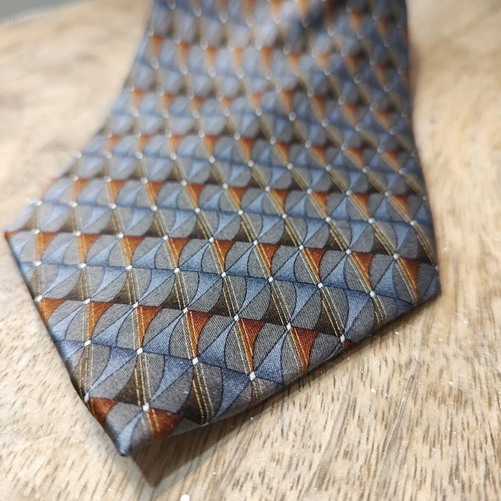 Van Heusen Mens Tie Geometric Pattern Silk Copper Neutrals Business Formal Guest